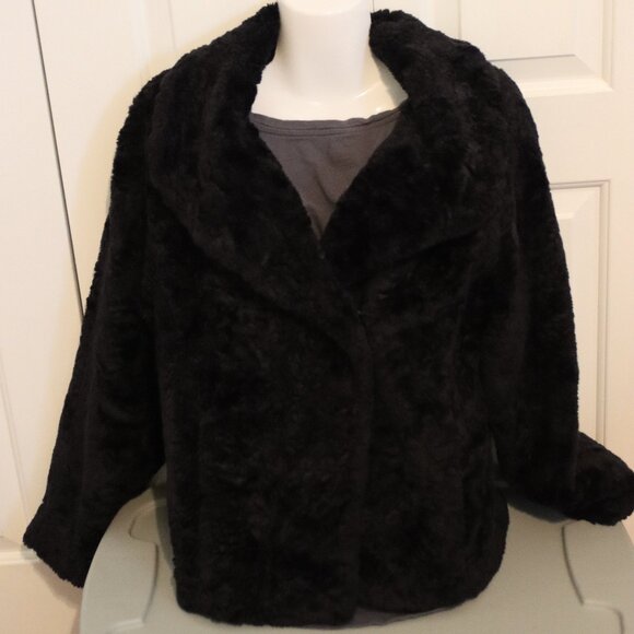 Vintage Black Esprit Faux Fur Lined Coat Size Large - Picture 1 of 11